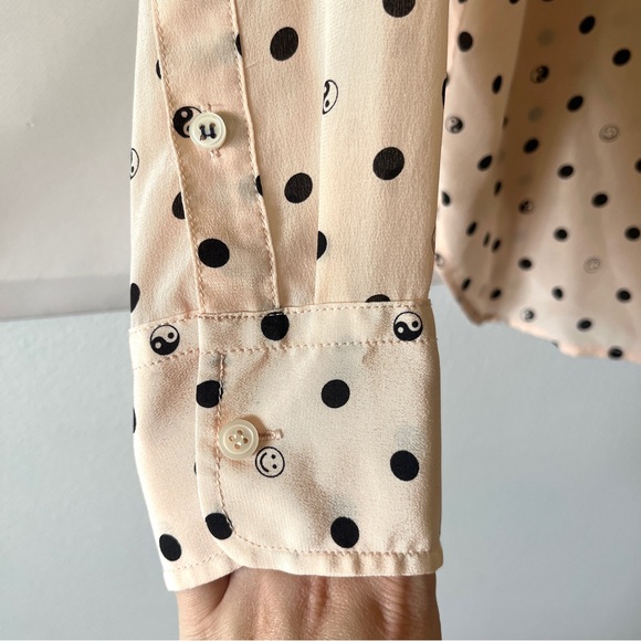 J.Crew Top Button Down Classic Fit Silk Mixed Dots Pink Blouse Happy Face Size 2 - Picture 4 of 11